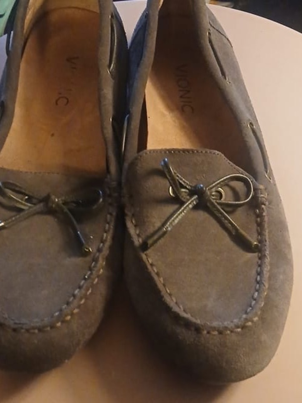 Vionic Women's Brown Suede Moccasin Loafers with Bow Accent